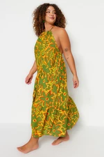 Trendyol Curve Wielokolorowa kwiecista sukienka plażowa maxi z dekoltem na szyi