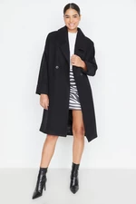 Trendyol Black Oversized Wide Collar Detailní razítkovaný kabát