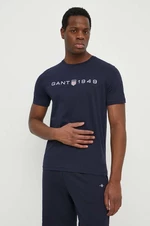 Bavlnené tričko Gant pánsky, tmavomodrá farba, s potlačou