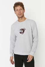 Trendyol Men's Gray Regular/Normal Fit Crew Neck Looney Tunes Licensed Sweatshirt