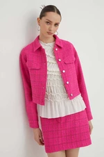 Bunda HUGO dámská, růžová barva, přechodná, oversize, 50508646