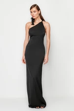 Trendyol Black Satin Rose Detailed Long Evening Dress