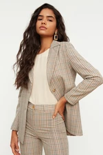 Trendyol Beige Woven Lined Plaid Blazer Jacket