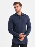 Ombre Men's REGULAR cotton single jersey knit shirt - navy blue