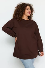 Trendyol Curve Brown Slit Detailed Thin Knitted Sweatshirt