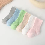 Solid White Letter Floor Socks for 0-3Y Toddlers Kids Newborn Infant Baby Girl Boy Soft Cotton Non-slip Vertical Stripe Stocking