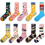 Hip- Hop Trend Women Socks Novel Geometric Florets Personality Design Cotton Sock High Quality Socks oil painting socks