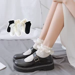 JK Socks Sweet Girl Lolita Style Kawaii Cute Short Socks Japanese Fashion Solid Color Black White Beige Lace Frilly Ruffle Socks