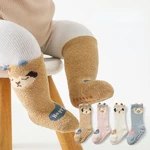 Baby stockings winter cartoon coral velvet warm floor socks boys and girls' high tube socks anti slip floor socks 0-18 months