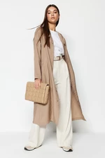 Trendyol norkový kabát s kapucňou, zapínaním na cvoky, s ľanovým vzhľadom a tkaným čepcom & abaya