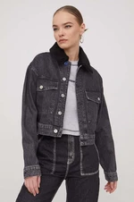 Rifľová bunda Karl Lagerfeld Jeans dámska, šedá farba, prechodná, oversize