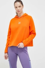 Mikina Puma dámská, oranžová barva, s kapucí, hladká