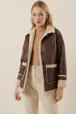 Bigdart 9100 Faux Shearling Leather Coat - Brown