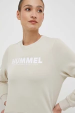 Bavlněná mikina Hummel dámská, béžová barva, s potiskem