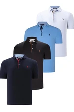 QUAD SET T8582 DEWBERRY MENS T-SHIRT-BLACK-WHITE-NAVY BLUE-LIGHT BLUE