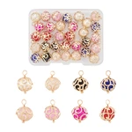 32Pcs 8 Colors Round Plastic Imitation Pearl Charms with Light Gold Plated Brass Findings for Earrings Bracelet Jewelry Making