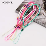 2022 Trendy Mobile Strap Phone Charm Clay Beads Phone Chain Evil Eye Jewelry for Women Girls Anti-Lost Lanyard Accessories Gifts