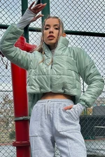 Trend Alaçatı Stili Dámské Mint Vysoký Výstřih Dvojitá Kapsa Elastický Pas Puffer Puffer Coat Trend Alaçatı Stili Dámské Mint Vysoký Výstřih Dvojitá Kapsa Elastický Pas Puffer Puffer Coat