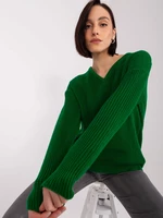 Dark green women's oversize sweater with wool