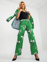 Green wide fabric trousers with flowers from the suit
