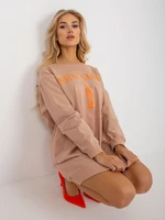 Beige and orange long oversized sweatshirt with print