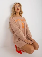 Beige and orange long oversized sweatshirt with print