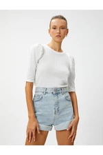 Koton Knitted Pattern T-Shirt with Shoulder Detail