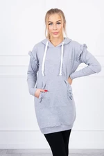 Dress with decorative ruffles and a hood of gray color