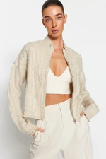 Trendyol Stone Soft Texture Zippered Knitted Sweater Cardigan
