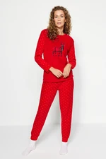 Trendyol Red Wellsoft Deer Pattern Tshirt-Jogger Knitted Pajamas Set