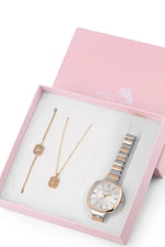 Polo Air Elegant Thin Cord Women's Wristwatch Zircon Stone Necklace Bracelet Special Combination Set Gold Color