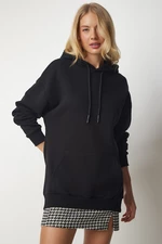 Happiness İstanbul Women's Black Knitted Hoodie with Knitted Sweatshirt