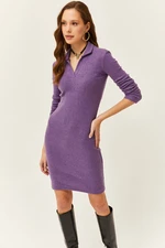 Olalook Women's Purple Polo Neck Lycra Raised Dress