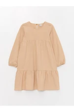 LC Waikiki Girl's Dress with a Crew Neck Long Sleeve
