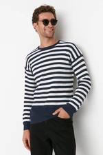 Trendyol Indigo Crew Neck Oversize Striped Knitwear Sweater