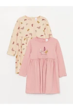LC Waikiki Crew Neck Long Sleeve Printed Baby Girl Dress 2-Pack
