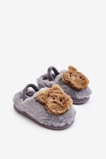 Dětské kožešinové papuče s medvídkem, Grey Dicera
