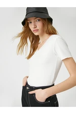 Koton T-Shirt with Short Sleeves V-Neck Viscose Slim Fit