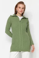 Trendyol Khaki Thessaloniki Braided Zippered Knitwear Sweater