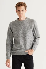 ALTINYILDIZ CLASSICS Men's Gray Melange Standard Fit Regular Cut Crew Neck Ruffled Soft Textured Knitwear Sweater