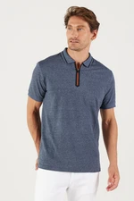 ALTINYILDIZ CLASSICS Men's Navy Melange Slim Fit Slim Fit Zippered Polo Collar Cotton Short Sleeved T-Shirt. ALTINYILDIZ CLASSICS Men's Navy Melange Slim Fit Slim Fit Zippered Polo Collar Cotton Short Sleeved T-Shirt.