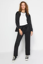 Trendyol Black Zippered Scuba Cardigan-Pants Knitted Top and Bottom Set