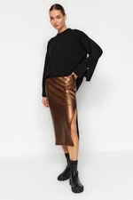 Trendyol Brown Foil Print High Waist A Slit Maxi Dress, Fitted Skirt Trendyol Brown Foil Print High Waist A Slit Maxi Dress, Fitted Skirt
