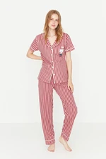 Trendyol Pink Cotton Striped Animal Print Shirt-Pants Knitted Pajamas Set Trendyol Pink Cotton Striped Animal Print Shirt-Pants Knitted Pajamas Set
