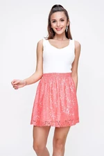By Saygı Elastic Waist Lace Skirt Pink