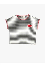 Koton T-Shirt Crew Neck Short Sleeve Fishnet Applique Detailed