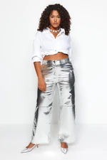Trendyol Curve Gray Metallic Wide Cut Woven Trousers