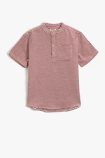 Koton Mandarin Collar T-Shirt Short Sleeved One Pocket Striped Cotton