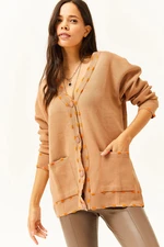 Olalook Women's Camel Colored Oversize Knitwear Cardigan
