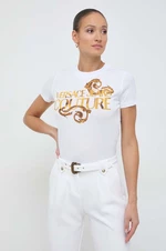 Bavlnené tričko Versace Jeans Couture dámsky, biela farba, 76HAHG00 CJ00G